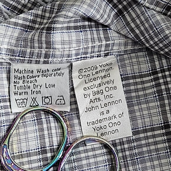 John Lennon Shirt Mens M Plaid Button Up LS Embroidery Hippie Boho Velvet Artsy - Picture 14 of 16